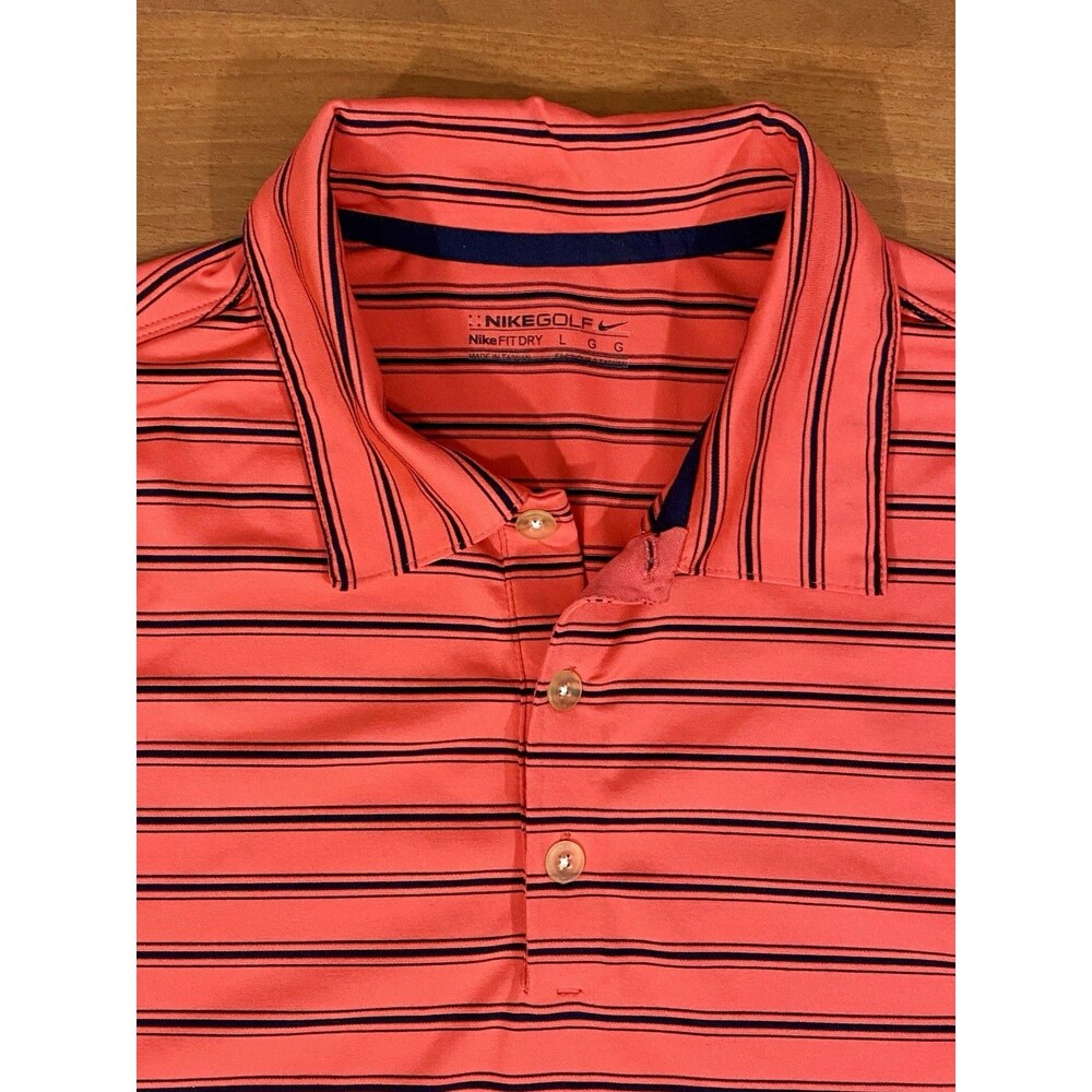 Nike Golf Men’s Large Dri-Fit Golf Polo Red Striped Performance Stretch
